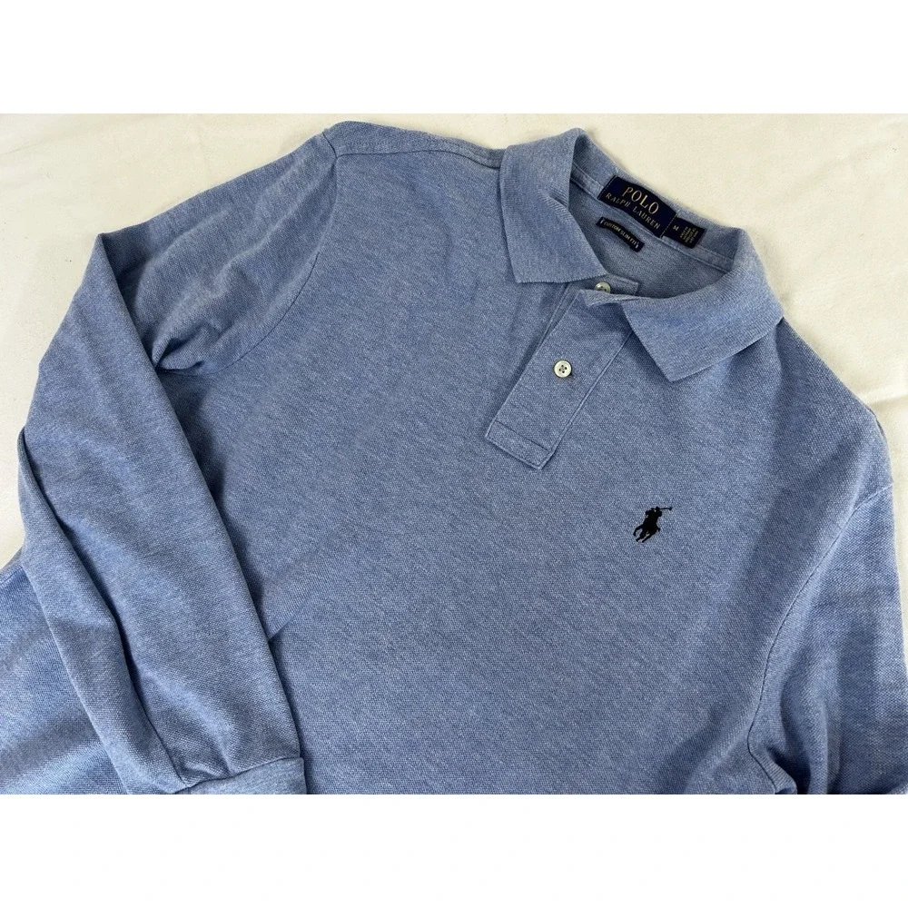 Polo Ralph Lauren Polo Shirt Men's Med Blue Long Sleeve Custom Fit 100% Cotton